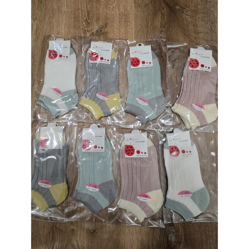 Kids‎ FUTURE Korean Cotton Ankle Socks Ribbed Pastel Color-Block 5-6 YRS 14-16cm